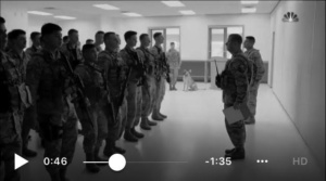 This is a screenshot from the NBC commercial in which cousin Christopher D. Wilson was leading Guard Mount.